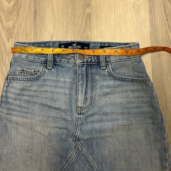 Y2K Hollister Micro Mini Denim Skirt Raw Hem High Rise Medium Wash Women 00 - Picture 12 of 14